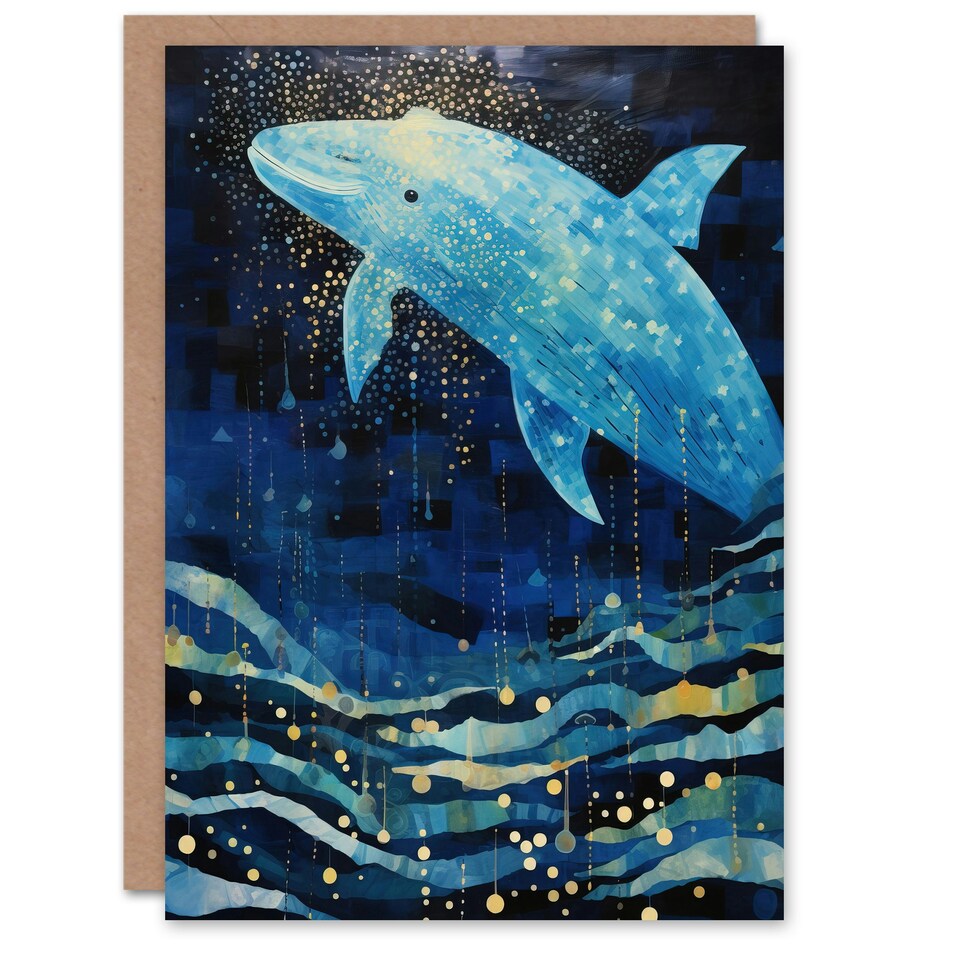 image 1 of Whale Sea Wave Jump Falling Stars Child Kids Birthday Card