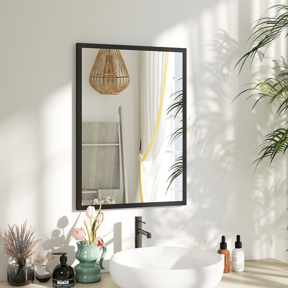 image 1 of HOMCOM 70x50cm Wall Bathroom Mirror for Home Decor, Vanity Mirror, Black