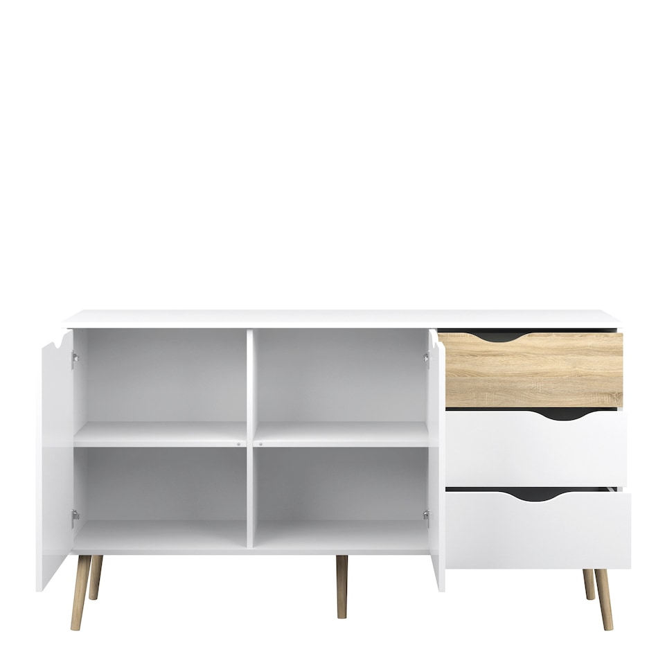 image 1 of Oslo Sideboard Large 3 Drawers 2 Doors in White and Oak