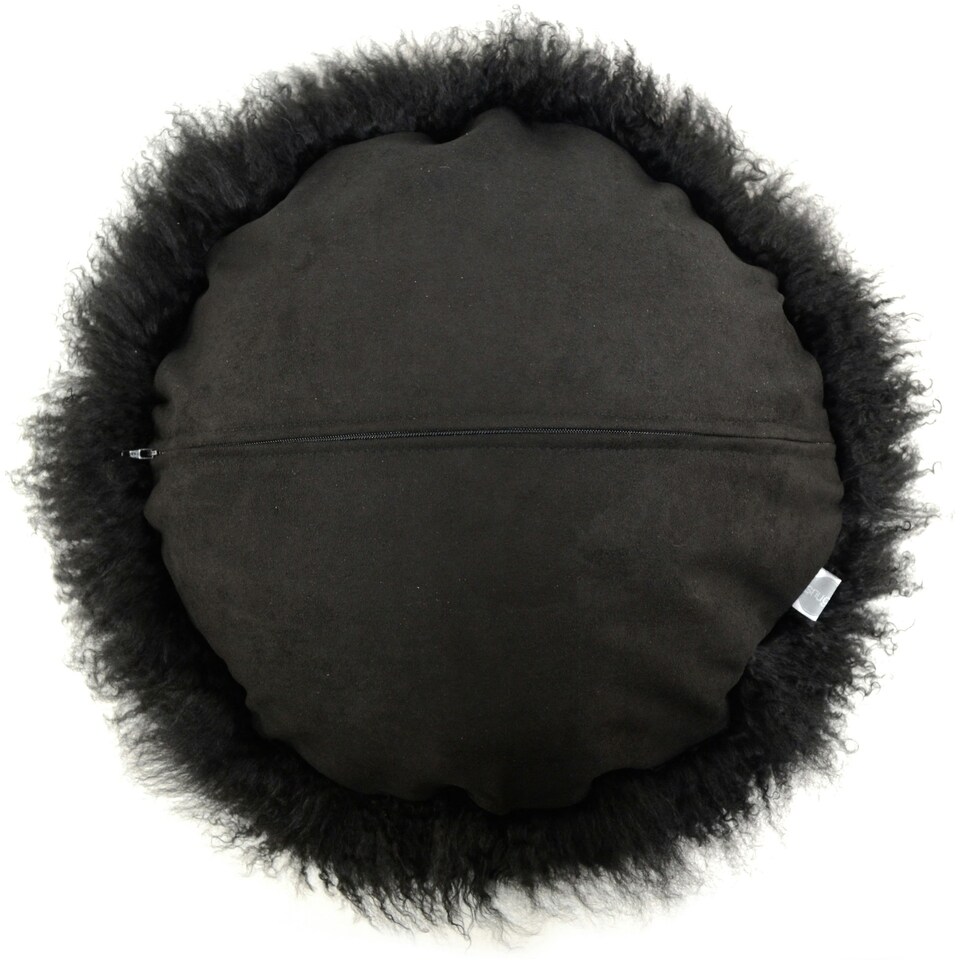 image 1 of SNUGRUGS Mongolian Sheepskin Cushion - Round - 40cm | Black | Round 40cm
