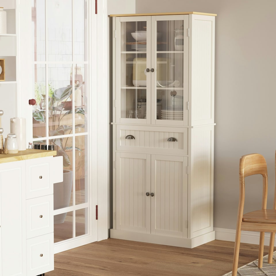 image 1 of HOMCOM Kitchen Cupboard, 5-Tier Storage Cabinet w/ Shelves, Cream