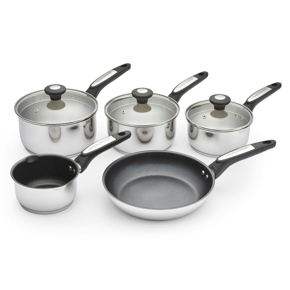 image 1 of Morphy Richards 5 Piece Pouring Spout Stainless Steel Pan Set Silver