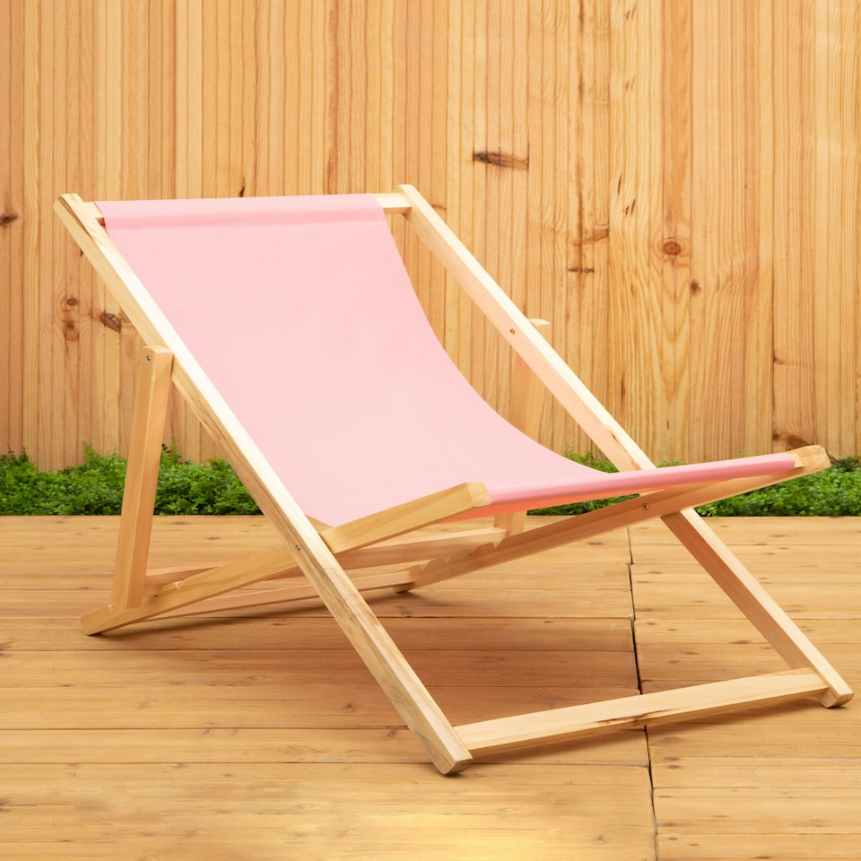 image 1 of Interiors by Premier Stylish Pink Deckchair, Adjustable Garden Chair, Ethically Sourced Lawn Chair, Sling Design Deck Chair