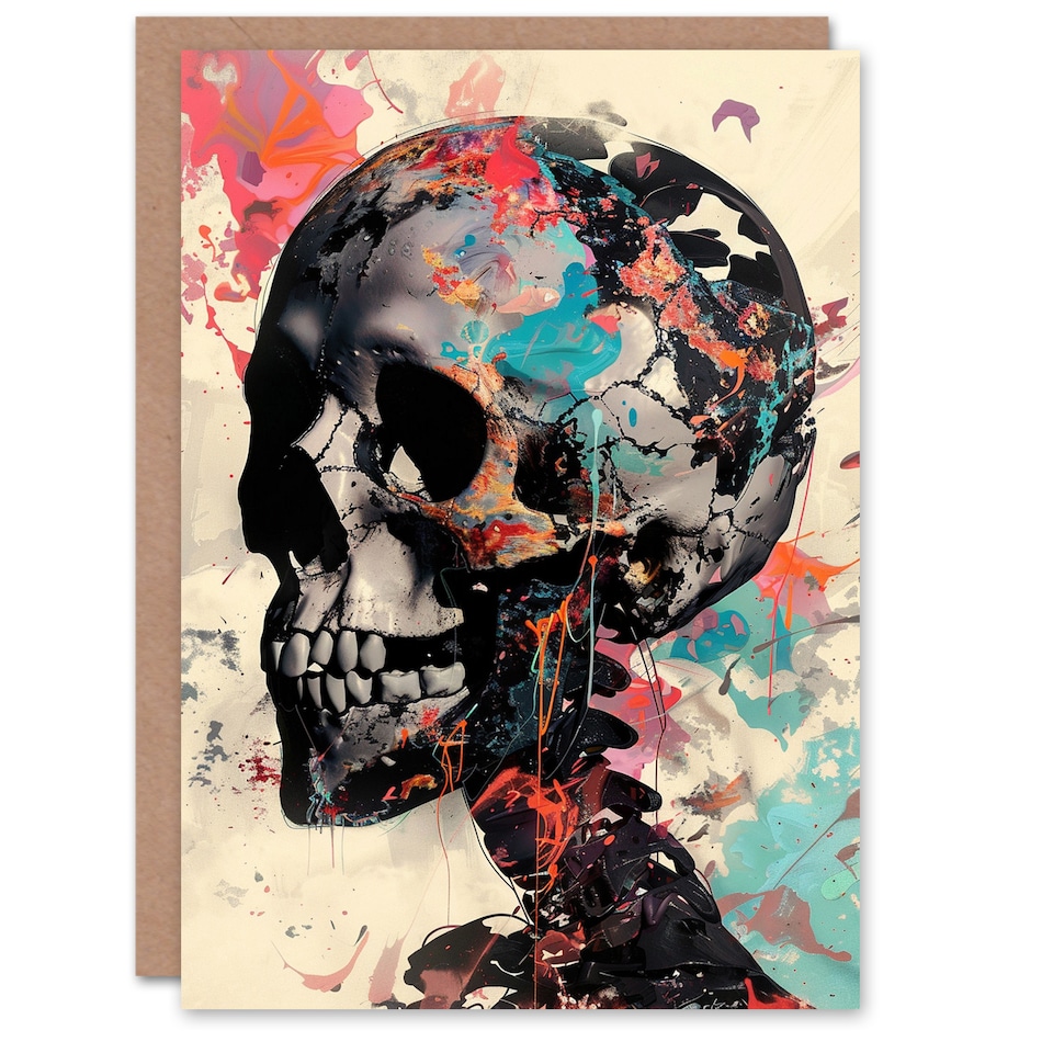image 1 of Ai Kills Art Skeleton Paint Splatter Conceptual Birthday Card