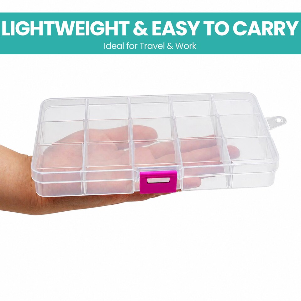 image 1 of 15 Compartment Storage Box with Pink Lock - 173 x 100 x 22mm