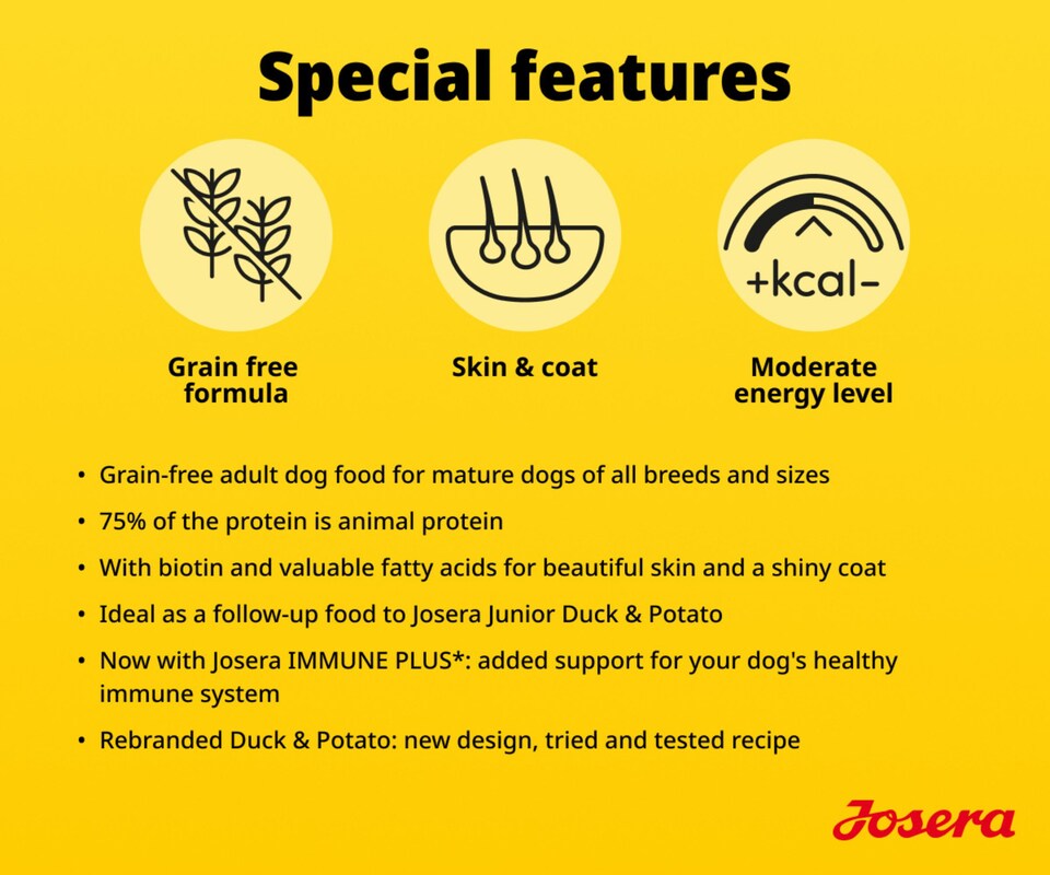 image 1 of Josera Adult Duck & Potato complete dog food | Grain-free | Single meat protein | All breed sizes | Immune Plus | Optimal digestion | 3x3kg