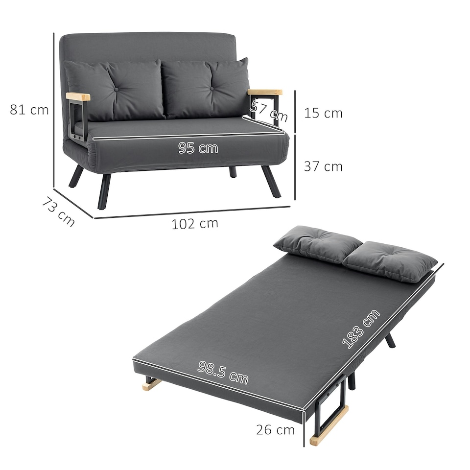 image 1 of HOMCOM Click Clack 2 Seater Sofa Bed for Living Room, Guest Room, Dark Grey Grey | grey