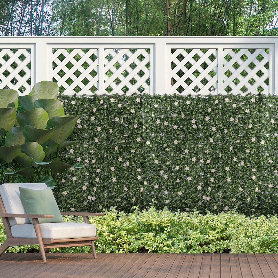 image 1 of Outsunny 12PCS Artificial Boxwood Panel Faux Rhododendron Greenery Backdrop