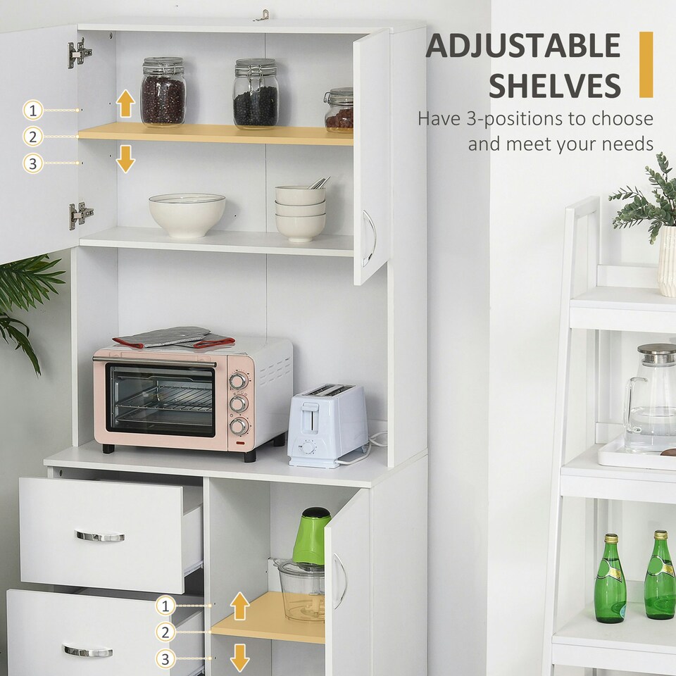 image 1 of HOMCOM Kitchen Storage Cabinet Wooden Cupboard Organiser, White
