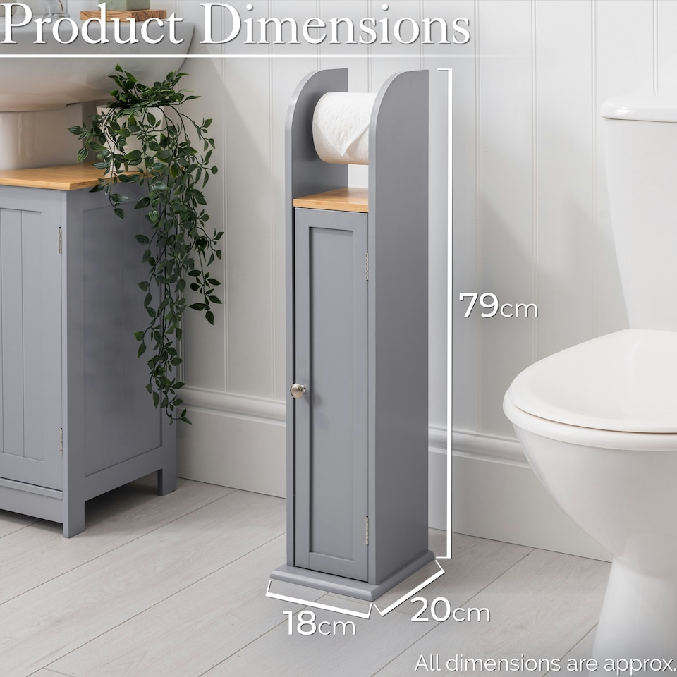 image 1 of Christow Toilet Roll Holder Cabinet Freestanding Grey Bamboo Wood Bathroom Unit
