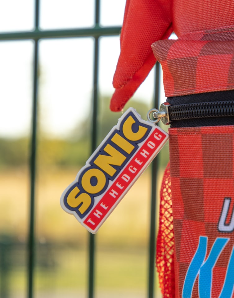 image 1 of Sonic the Hedgehog Kids 3D Knuckles the Echidna Backpack - Red Checked Zip Front Pocket with 'Unstoppable Knuckles' Text - Character Travel Bag for School - Sonic Merch | Red | Red