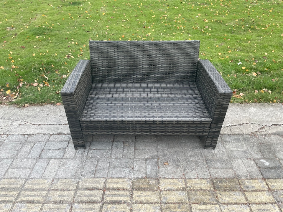 image 1 of Fimous Dark Grey 6 Seater Outdoor Rattan Garden Furniture Set Patio Love Sofa Rectangular Coffee Table Set
