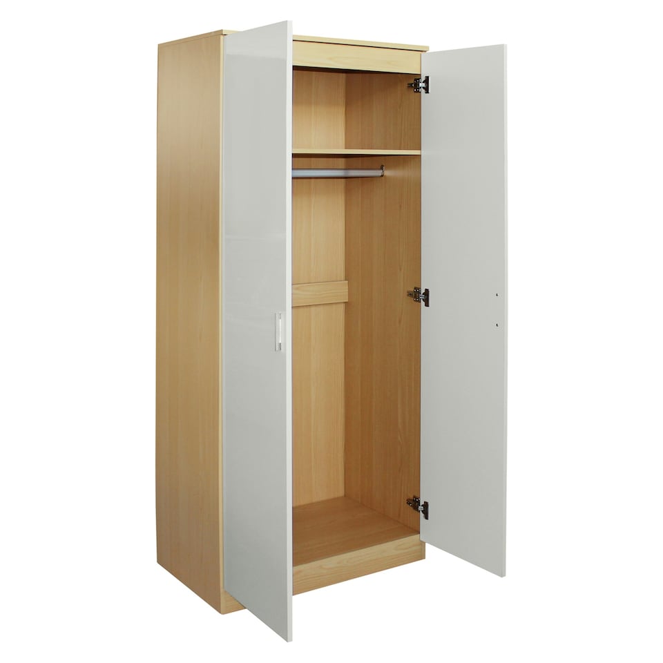 image 1 of Modern 2-Door Wardrobe, High Gloss Finish In Oak and Cream Cream | Oak
