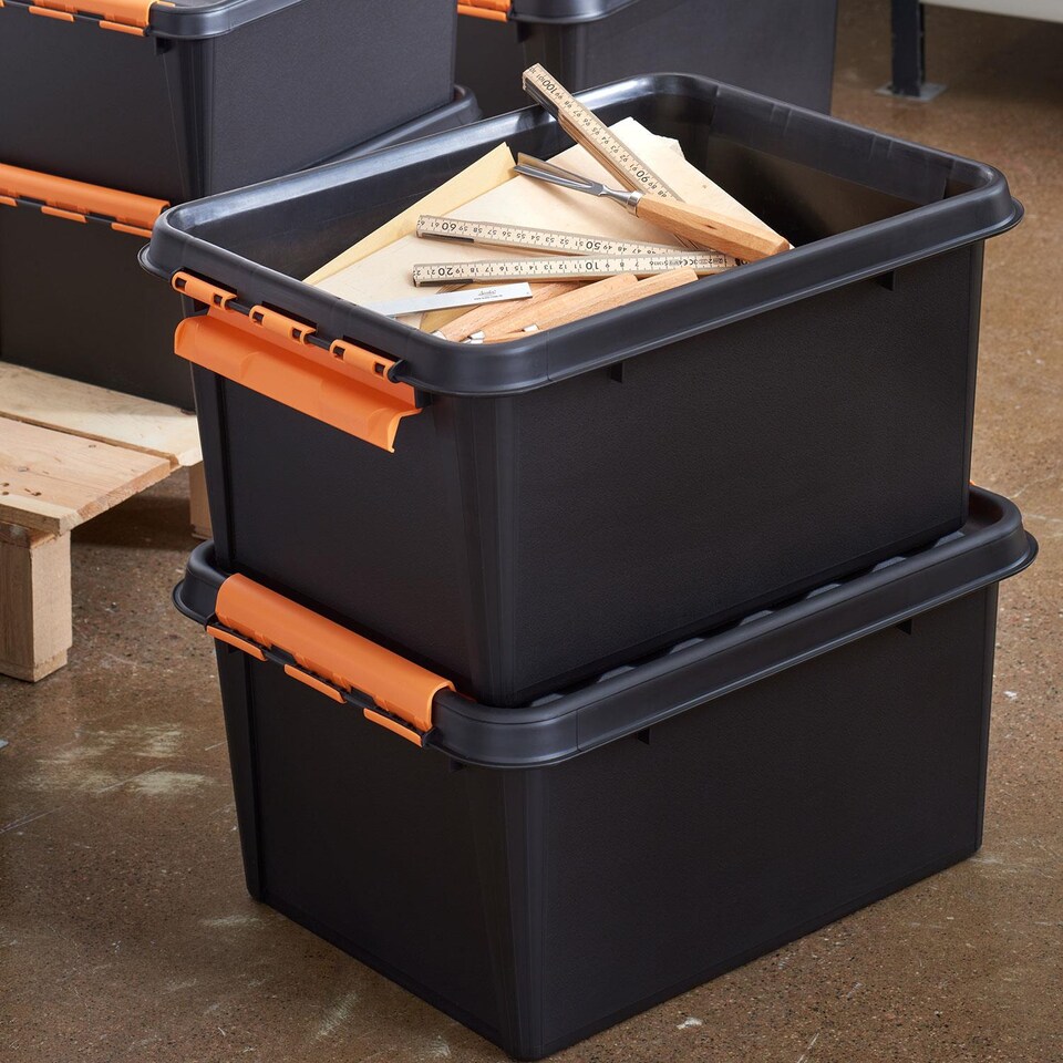 image 1 of 3pk SmartStore Sturdy Pro Storage Clip Boxes, 14L, 32L or 50L | Black | 32l