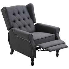 HOMCOM Manual Recliner Armchair w/ Retractable Footrest Dark Grey