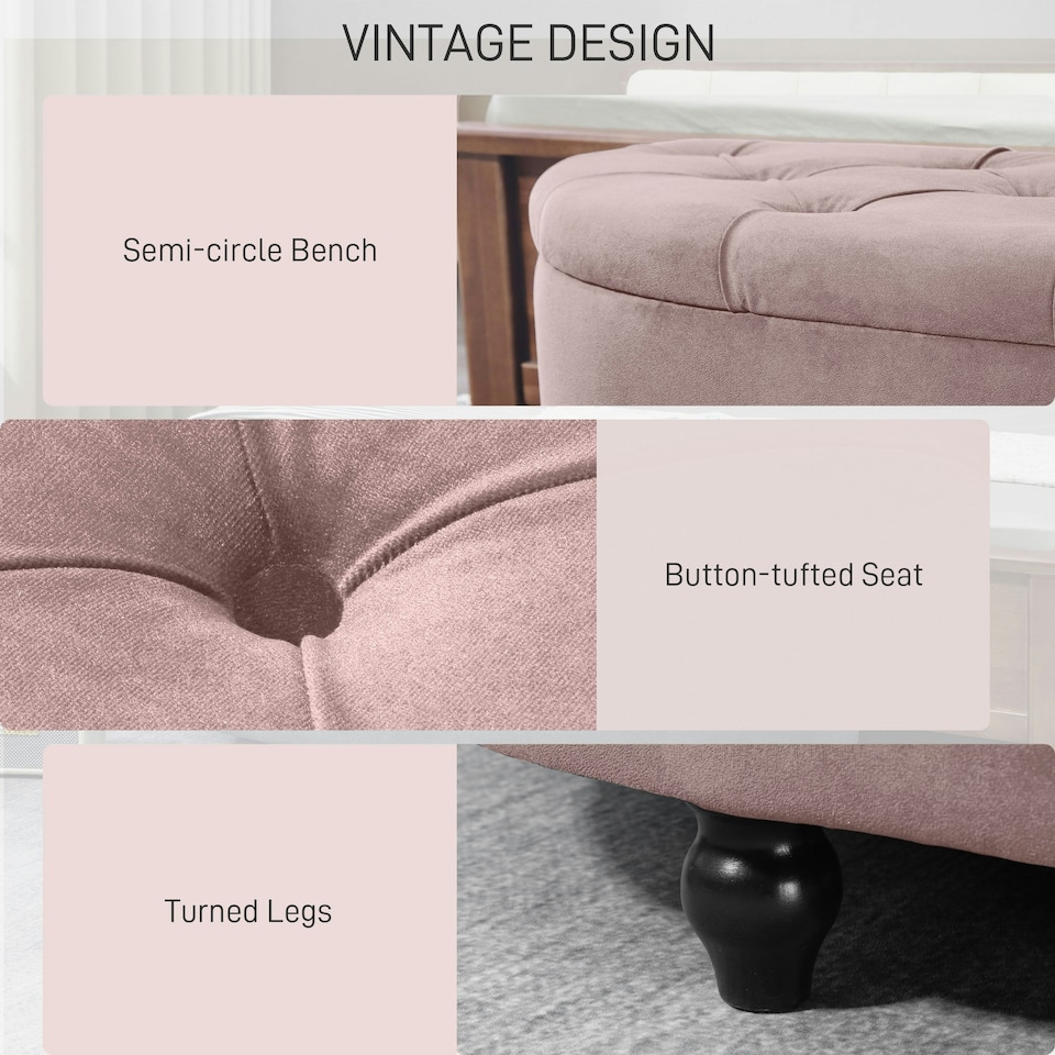 image 1 of HOMCOM Semi-Circle Storage Ottoman Bench Tufted Upholstered Pink