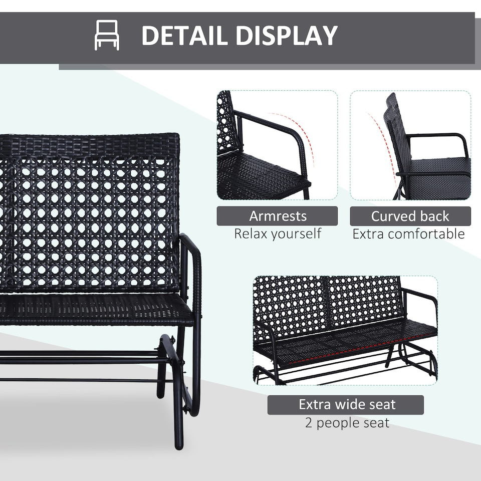 image 1 of Outsunny 2 Seater Wicker Glider Bench Chair Rocking Chair Patio Garden Armchair