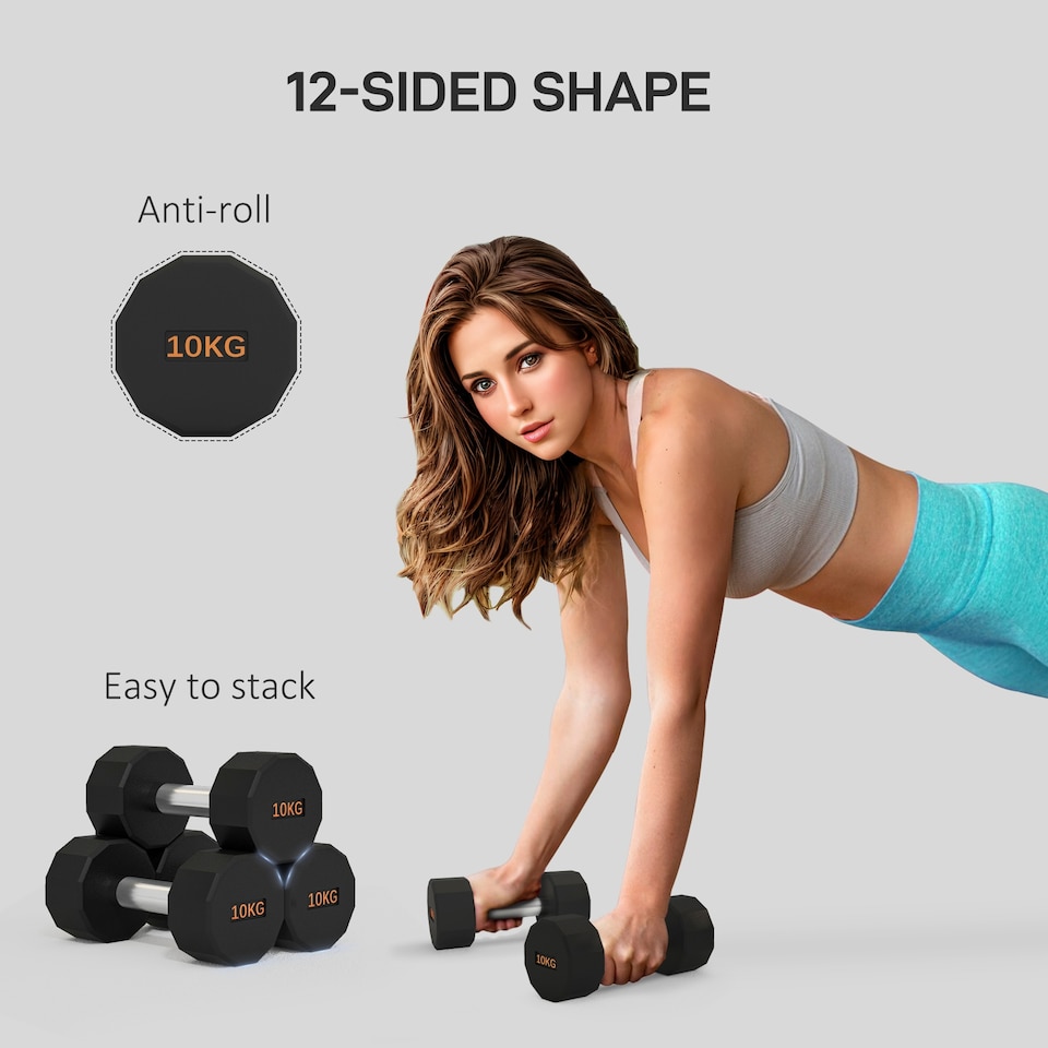 image 1 of SPORTNOW Dumbbells Weights Set with 12-Sided Shape and Non-Slip Grip, 2 x 10kg
