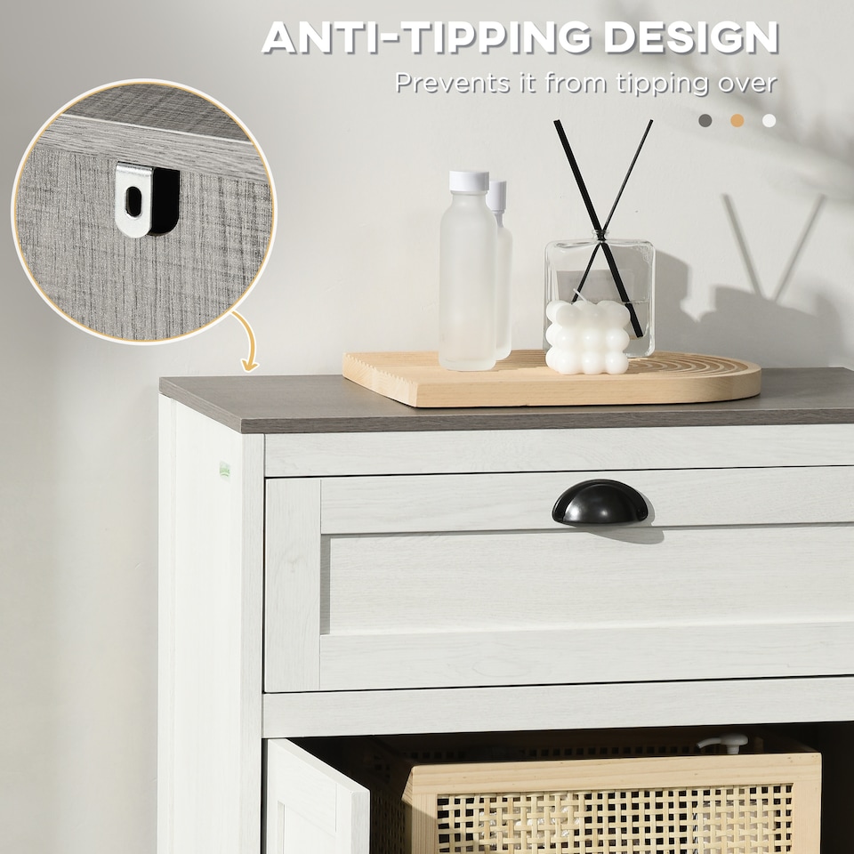 image 1 of kleankin Bathroom Floor Cabinet, Freestanding Storage Cupboard with Drawer, Double Door Cabinet and Adjustable Shelf, White