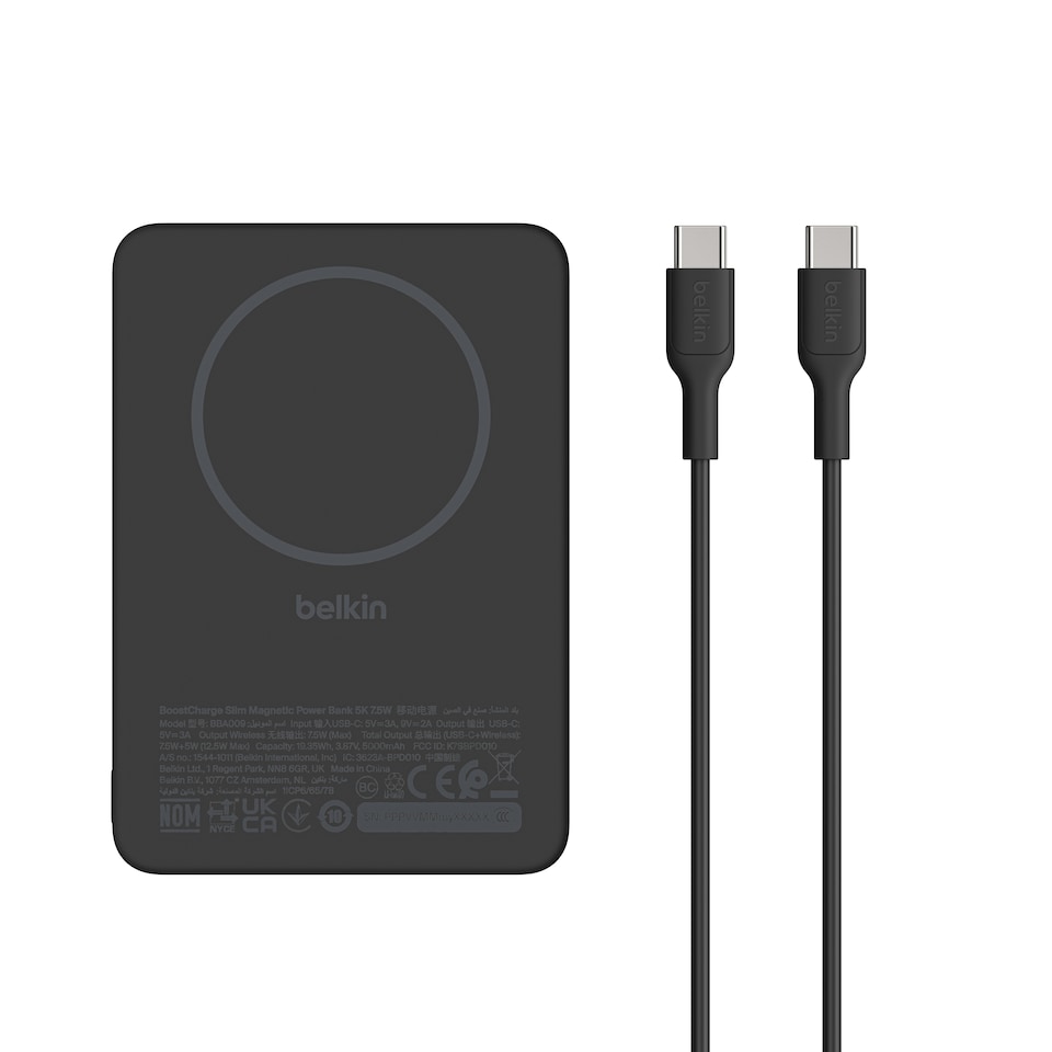 Belkin BoostCharge Magnetic Power Bank 5000mAh, Slim Portable Charger with Magnetic Ring and USB C Port, Battery Pack for iPhone, Galaxy, Pixelsnap, iPad, Tablet - USB C Cable Included - Black