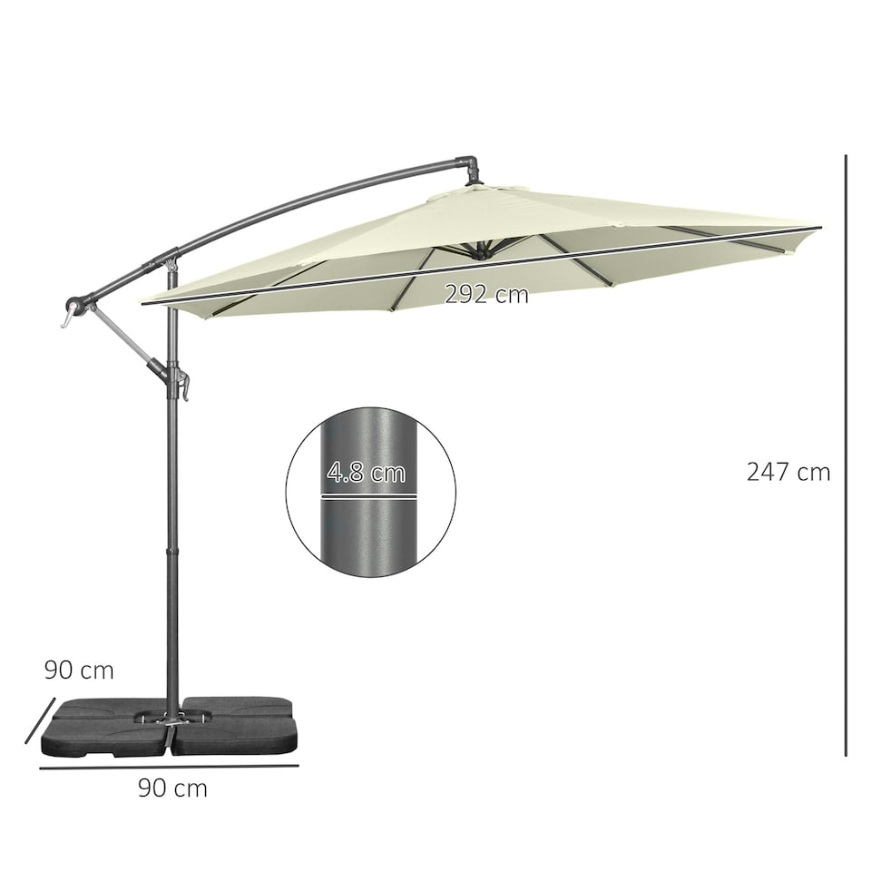 image 1 of Outsunny 3(m) Banana Parasol Cantilever Umbrella with Base Weight, Beige
