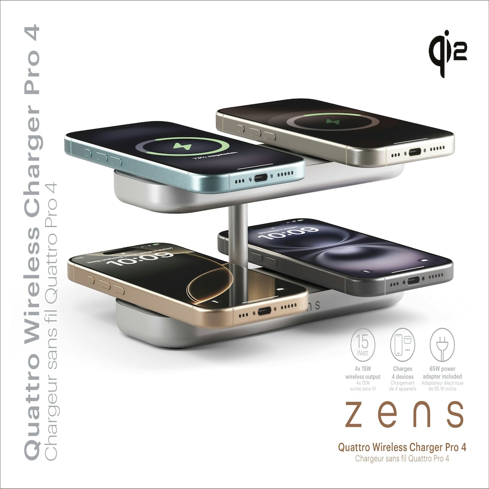 image 1 of Zens Quattro Wireless Charger Pro 4 (incl. Wall Charger) - white