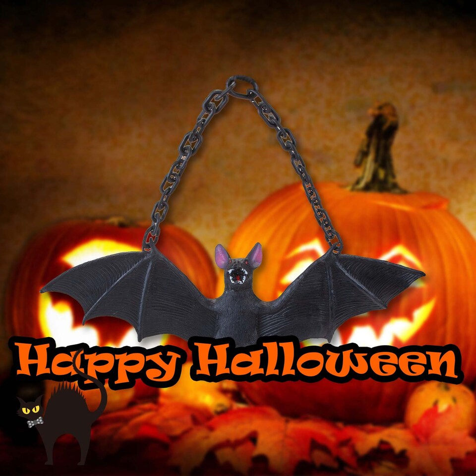 image 1 of PMS Hanging Bat Decoration for Halloween Party, Black