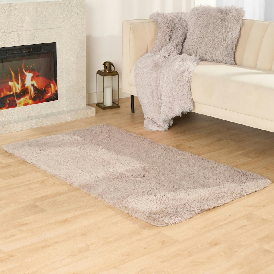 image 1 of OHS Fluffy Anti-Slip Plain Shaggy Floor Mat Rug, 160x230cm - Natural