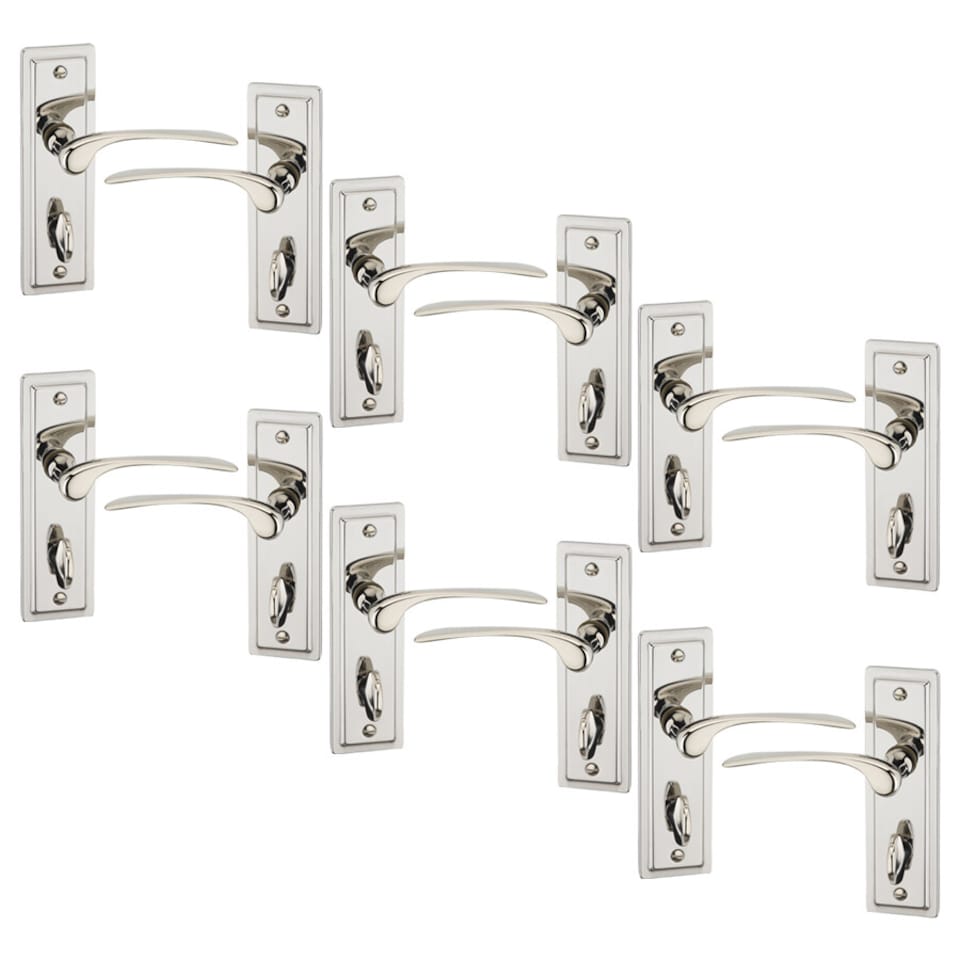 image 1 of Como Metal Lever Latch Door Handles Set Rose Internal & External | Silver | 6x Polished Nickel Bathroom