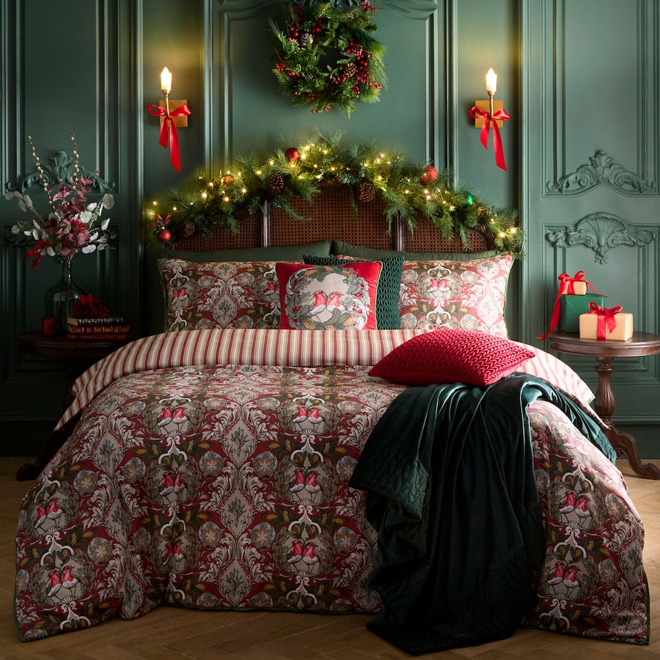 image 1 of Laurence Llewelyn-Bowen Festive Robin Cushion Cover Red