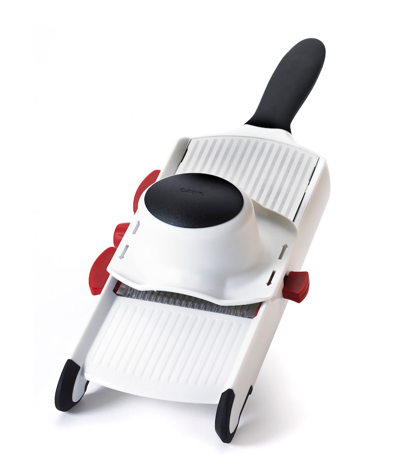 image 1 of Cuisipro Handheld Mandoline Slicer with 3 Interchangeable Blades Adjustable Thickness Hand Guard