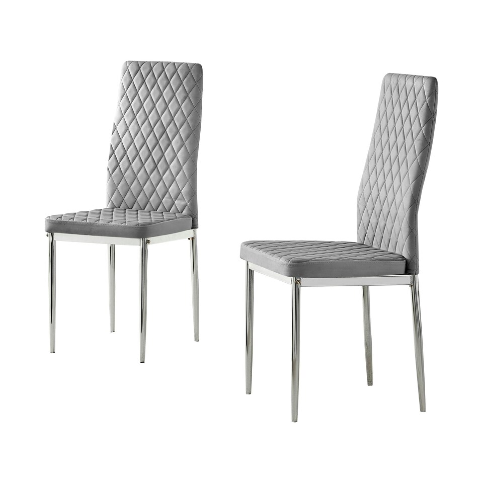image 1 of Furniturebox 6x Milan Dining Chair Grey Velvet Silver Legs