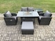 image 1 of Fimous Rattan Outdoor Garden Furniture Set Gas Fire Pit Dining Table with Side Table Chair Love seat Sofa Footstool