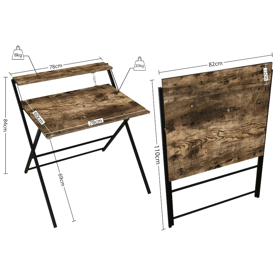 image 1 of Vida Designs Brooklyn Foldable Computer Desk Home Office Workstation, Dark Wood