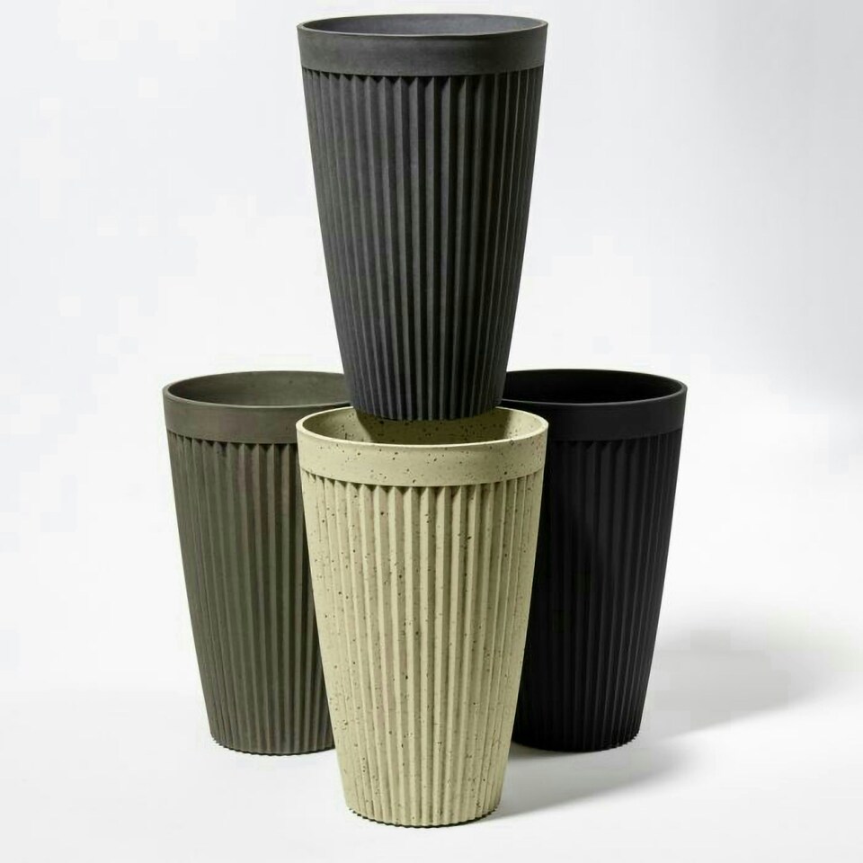 image 1 of Primrose Tall Round Grey Ribbed Textured Planter Plant Pot 60cm