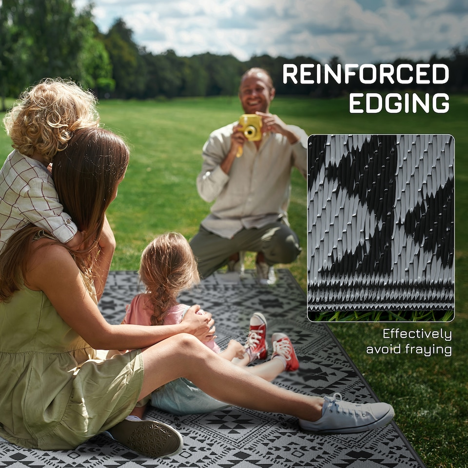 image 1 of Outsunny Reversible Waterproof Outdoor Rug W Carry Bag, 182 x 274cm, Brown | Grey | Black and Grey | 182 x 274 x 0.3cm