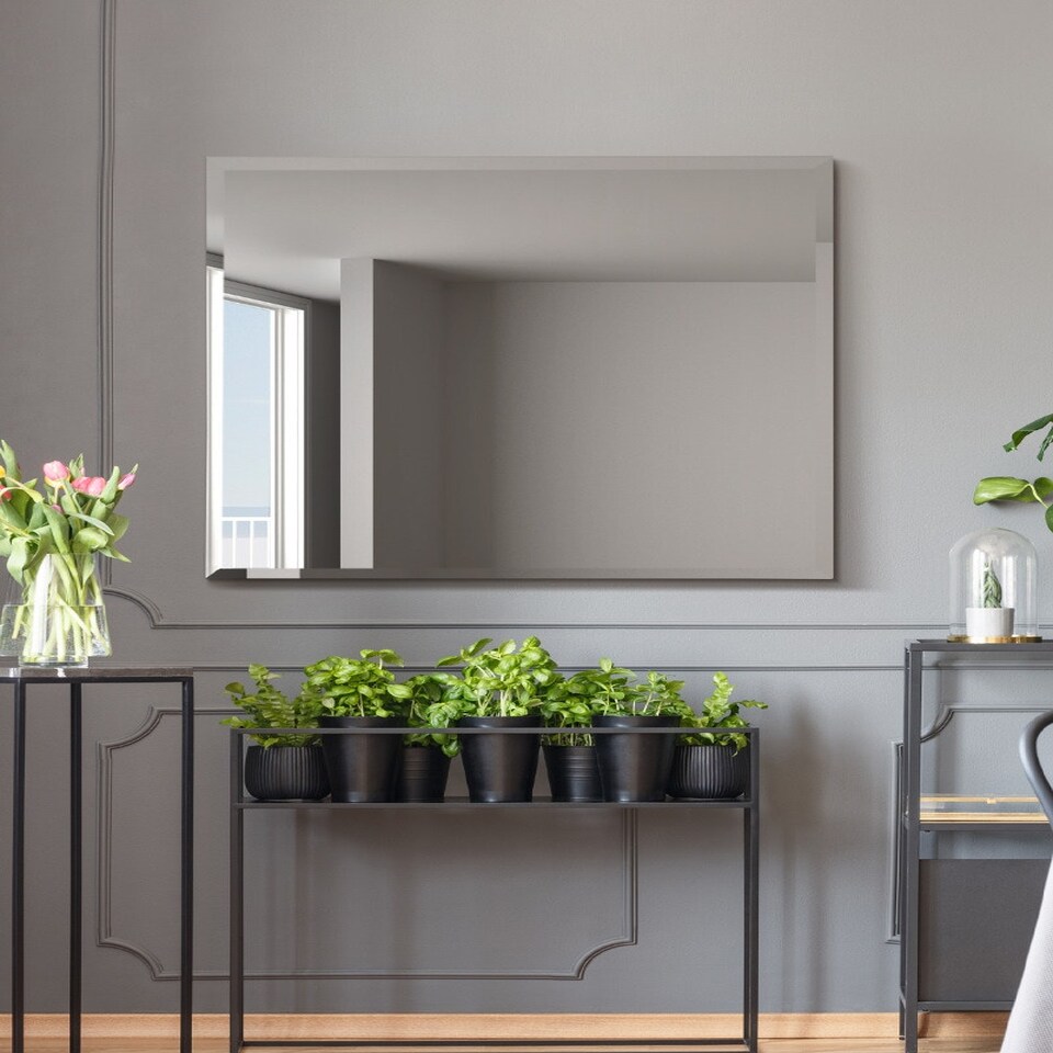 image 1 of The Moderni - All Glass Modern Bevelled Square Wall Mirror 35" X 35" (90x90CM) N/A