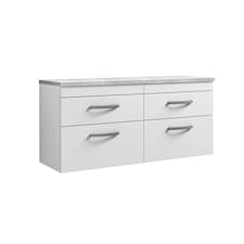 Balterley Millwich Contemporary 4 Drawer Wall Hung Vanity Unit with Laminate Black Galaxy Granite Worktop, Gloss White, 1200mm
