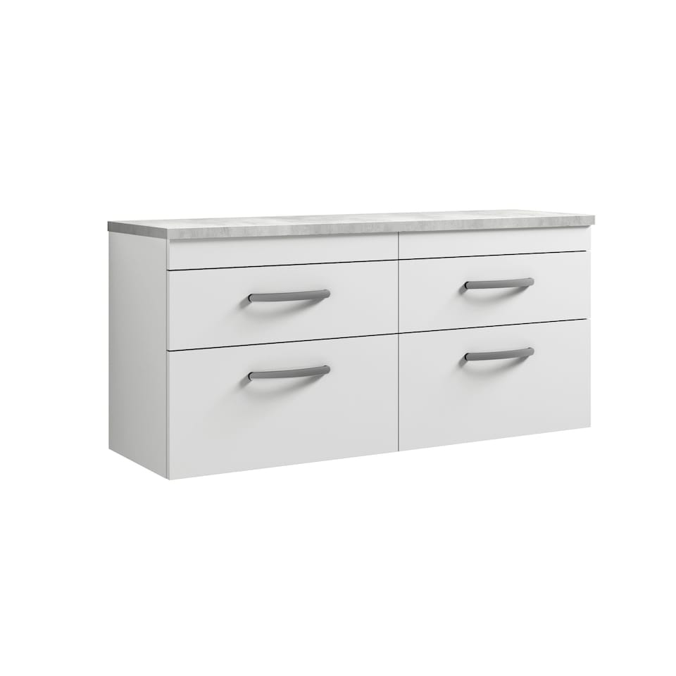 image 1 of Balterley Millwich Contemporary 4 Drawer Wall Hung Vanity Unit with Laminate Black Galaxy Granite Worktop, Gloss White, 1200mm
