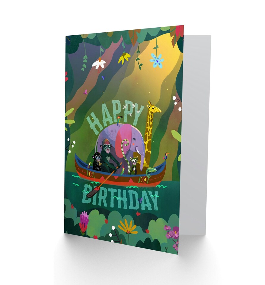 image 1 of Jungle Boat Animals Kids Child Birthday Card