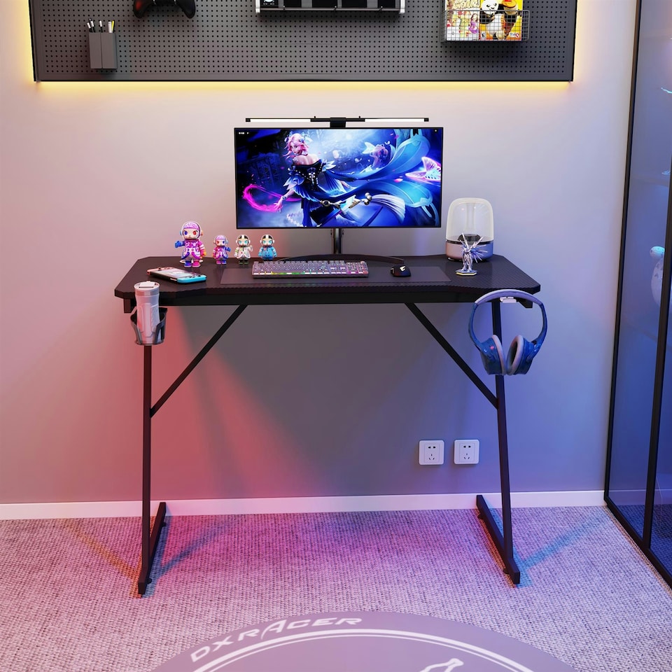 image 1 of House of Home Gaming Desk Carbon Fibre Top Black 80cm Black