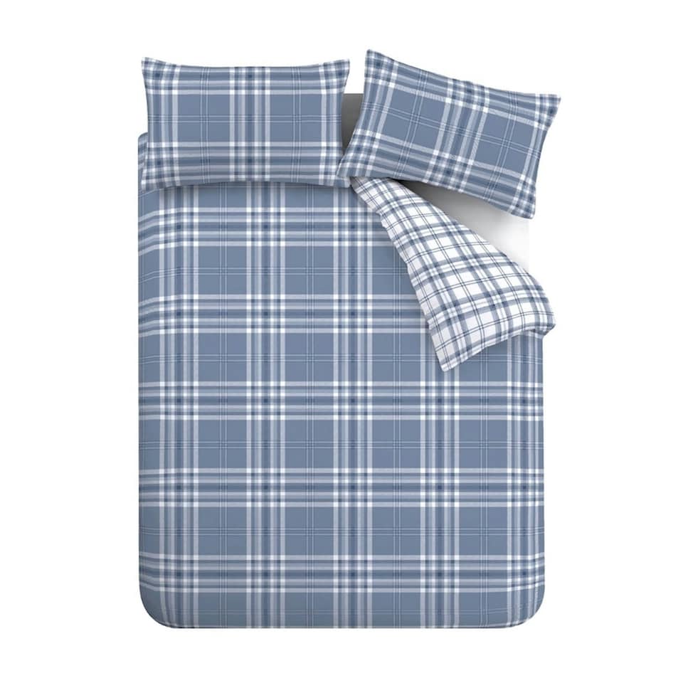 image 1 of Catherine Lansfield Kelso Check Reversible Duvet Cover Set Blue Blue | King