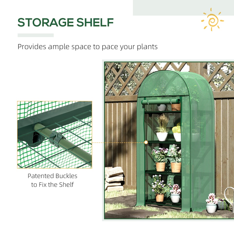 image 1 of Outsunny 80 x 49 x 160cm Mini Greenhouse Portable Green House with Shelf Green | Green