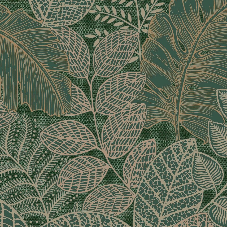 image 1 of Superfresco Easy Scattered Leaves Forest Green Wallpaper | Green | Copper | 10m Length x 52cm Width