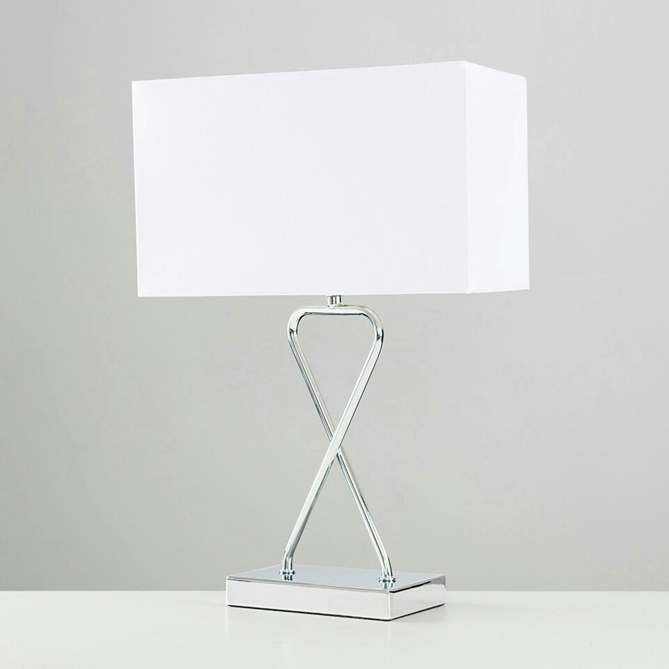 image 1 of ValueLights Pair Of Contemporary Polished Chrome Table Lamps With White Rectangular Shades