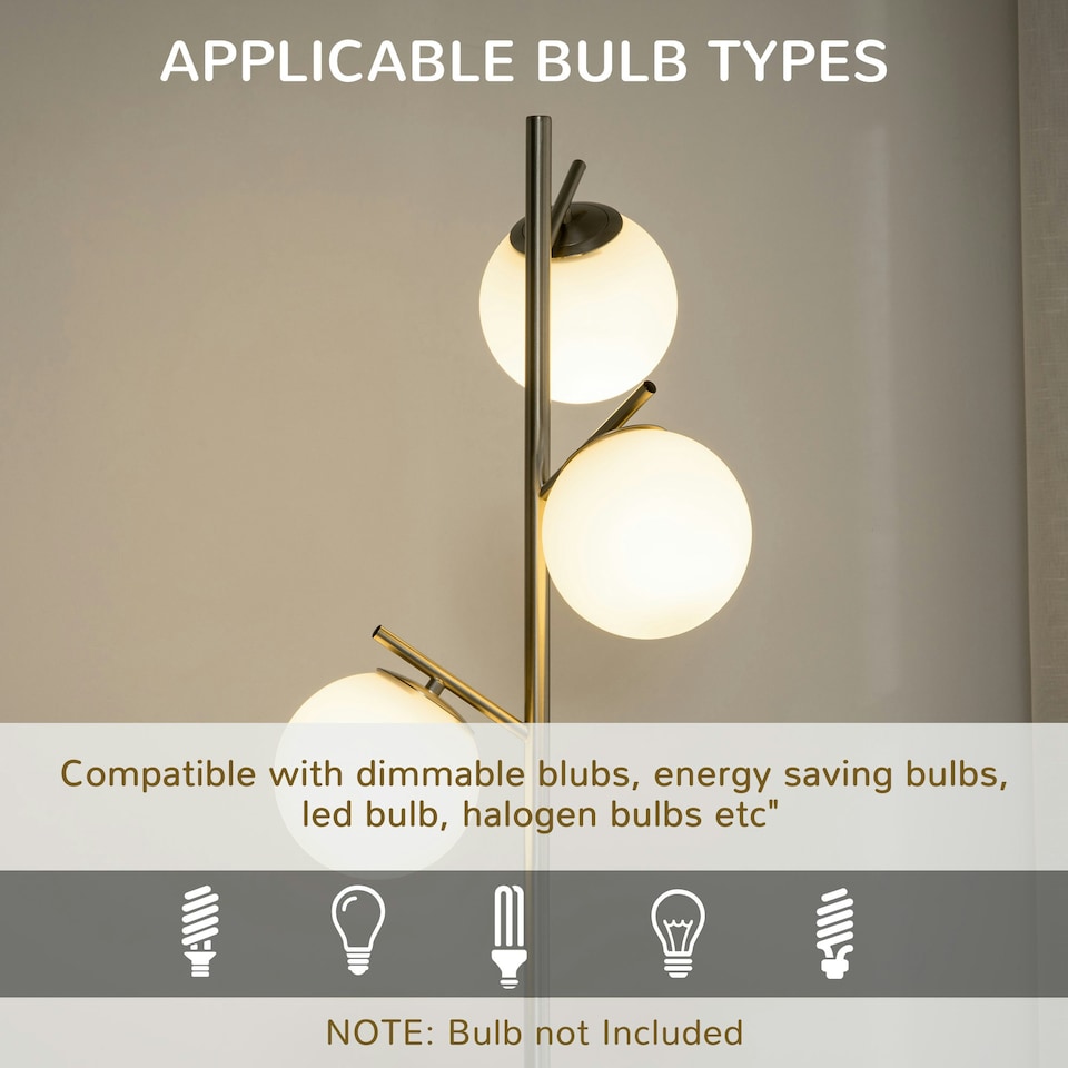 image 1 of HOMCOM Modern Tree Floor Lamp with 3 Light, for Living Room Bedroom, Silver