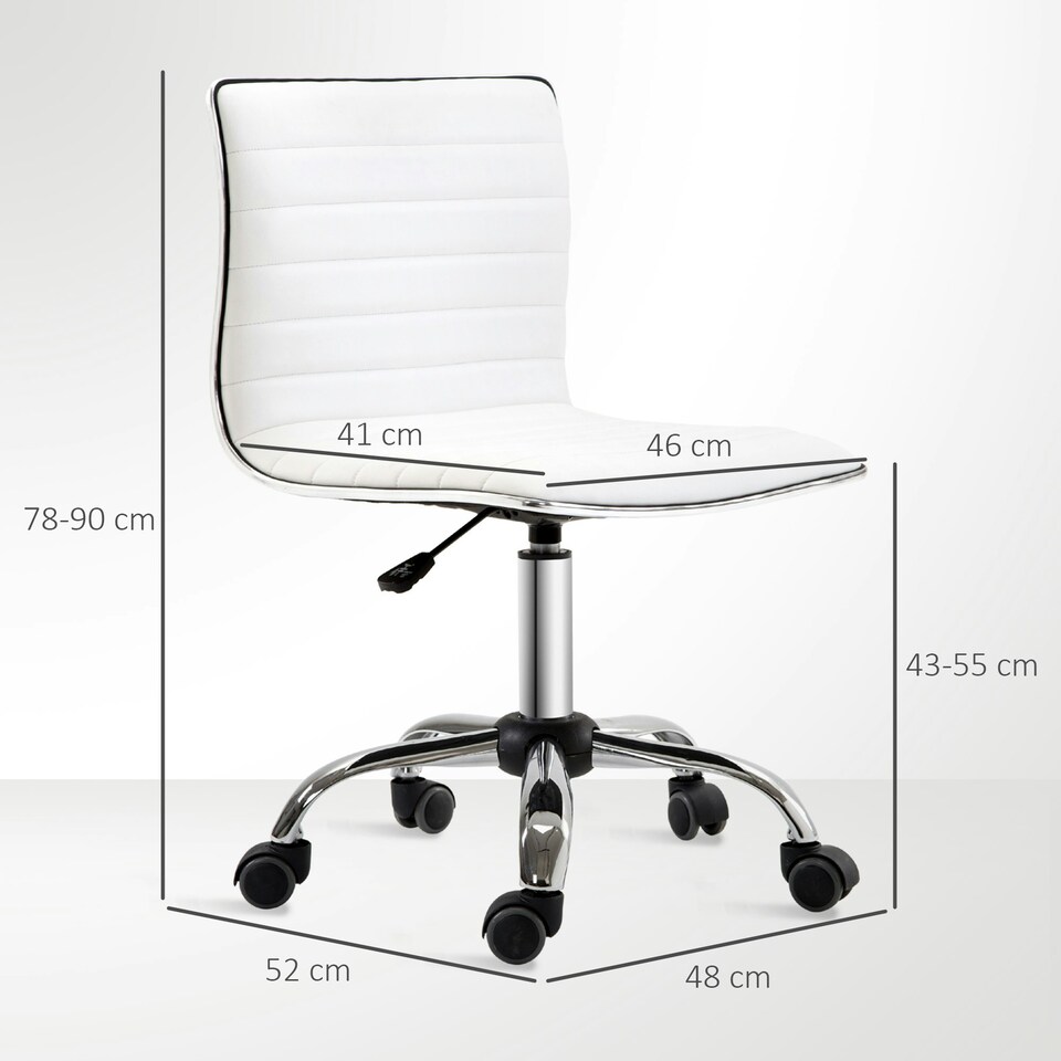 image 1 of HOMCOM Armless Mid-Back Adjustable Office Chair with 360 Swivel White