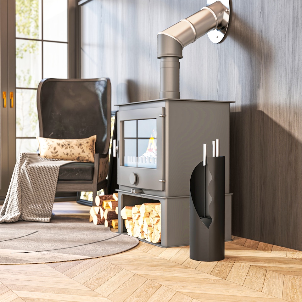 image 1 of Outsunny 4 PCS Fireplace Companion Set, Metal Fireside Companion Set, Black