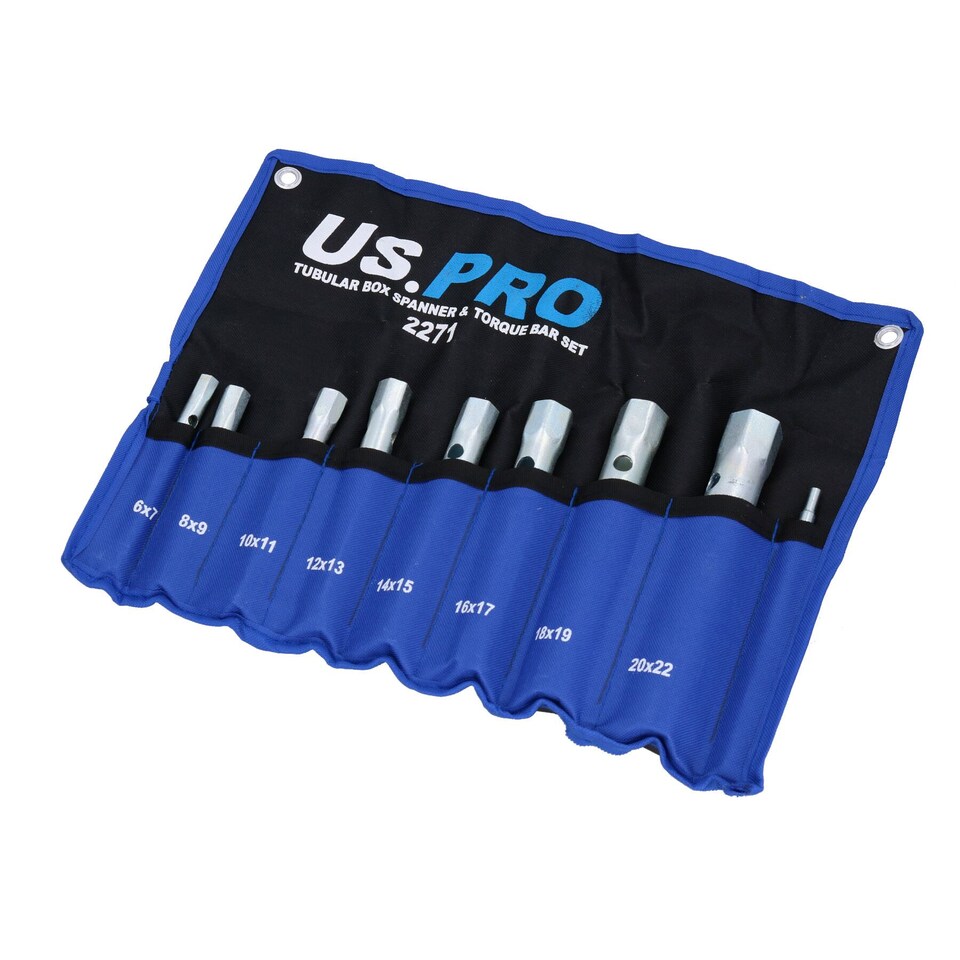 image 1 of Metric Box Spanner Wrench Tubular Torque Bar Set Plug Sockets 8pc 6 - 22mm