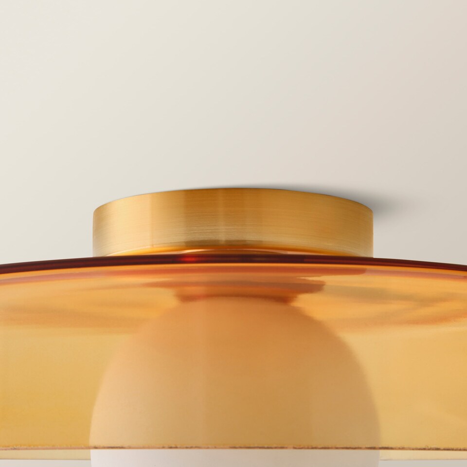 image 1 of ValueLights Newbury Amber Glass IP44 Flush Ceiling Light | Yellow